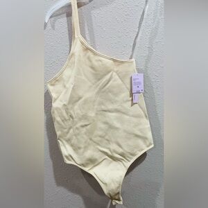 Ribbed One-Shoulder Tank Top - Cream